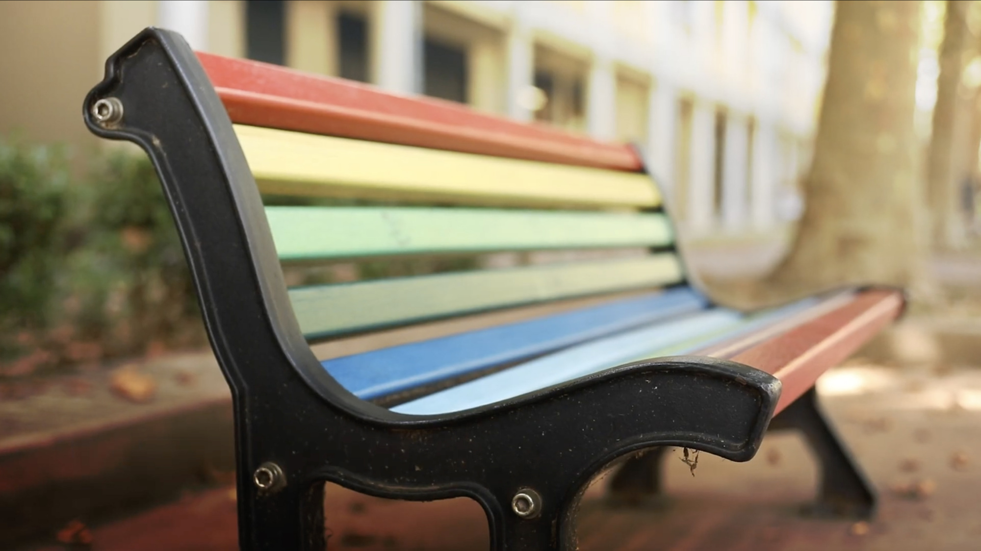 colorful park bench in bologna italy